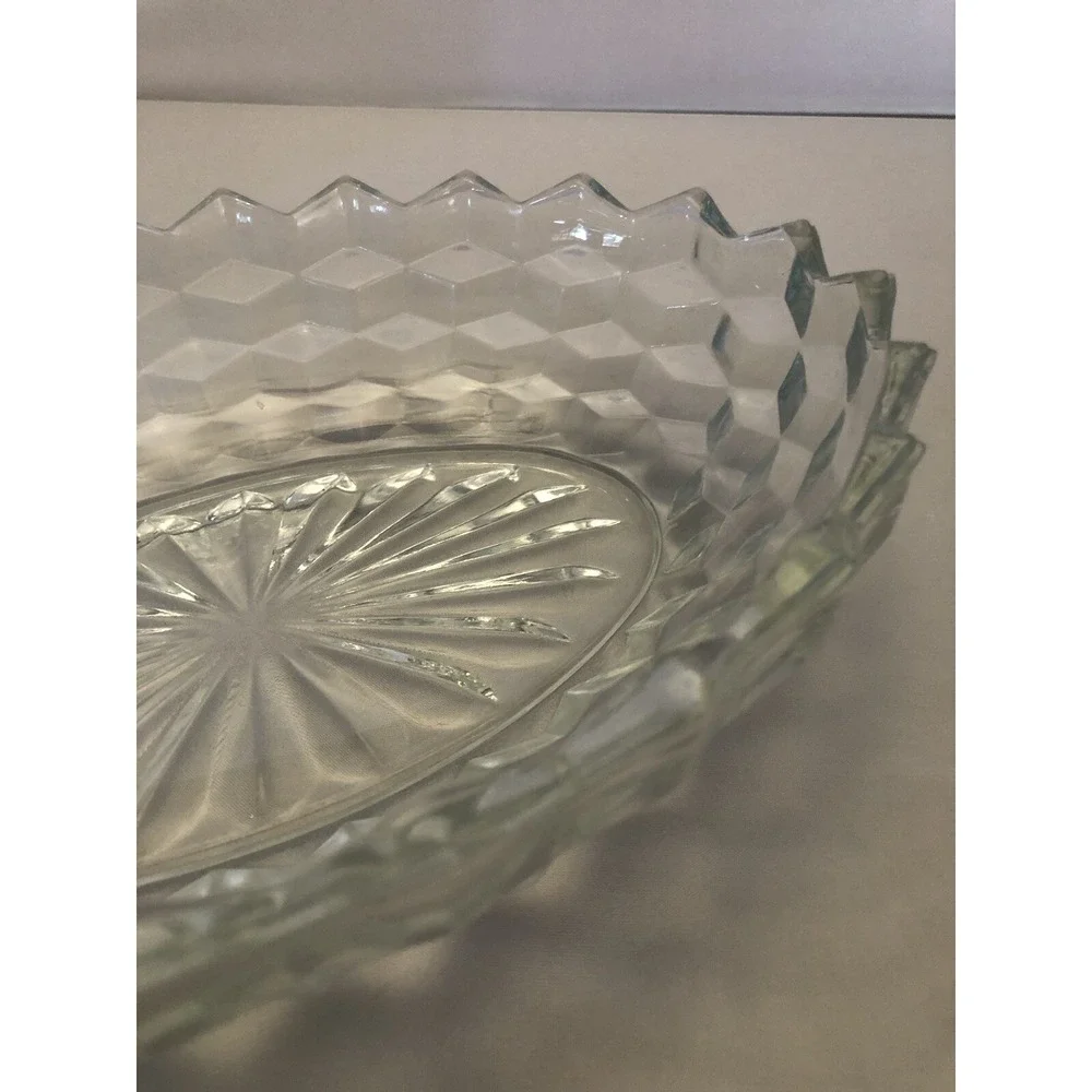 Vintage Bowl Clear Glass Starburst Etched Spiked Edges 9.5 x‎ 5